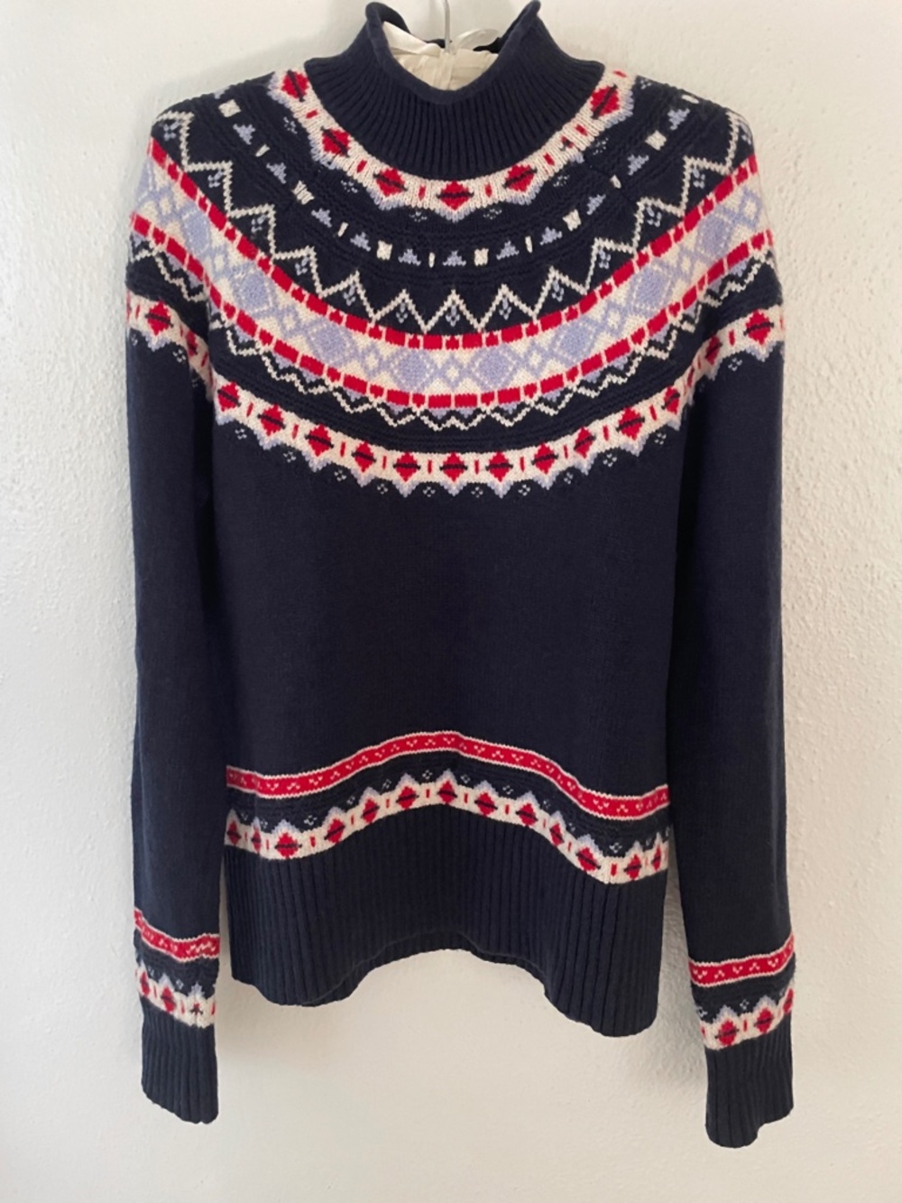 J Crew Fair Isle Sweater Navy Medium Wool Blend Holiday Nordic